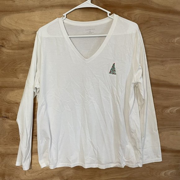 LL bean womans large long sleeve embroidered Christmas tree Cardinal T-shirt - Picture 2 of 8